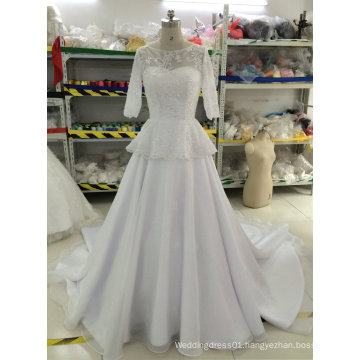 Aoliweiya Bead/Pearl/Rhinestone/Crystal Wedding Dresses with 3/4 Sleeves